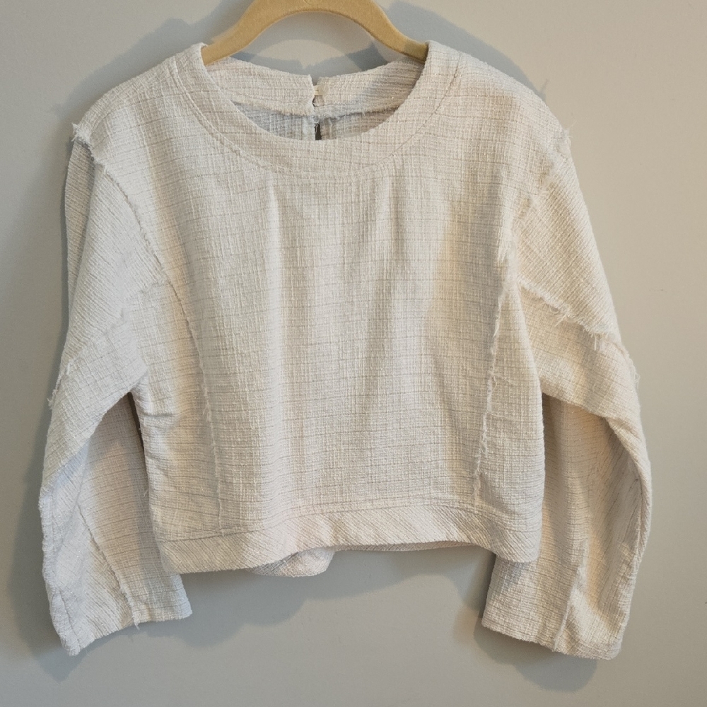 Zara Cream Textured Tweed Cropped Top with Gold Threading 11/12